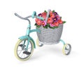 Decorative bicycle with flowers in a basket.